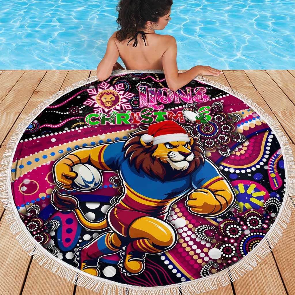 Merry Christmas AFL Brisbane Lions Beach Blanket Aboriginal Santa Football Mascot