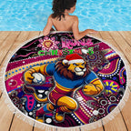 Merry Christmas AFL Brisbane Lions Beach Blanket Aboriginal Santa Football Mascot