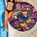 Merry Christmas AFL Brisbane Lions Beach Blanket Aboriginal Santa Football Mascot