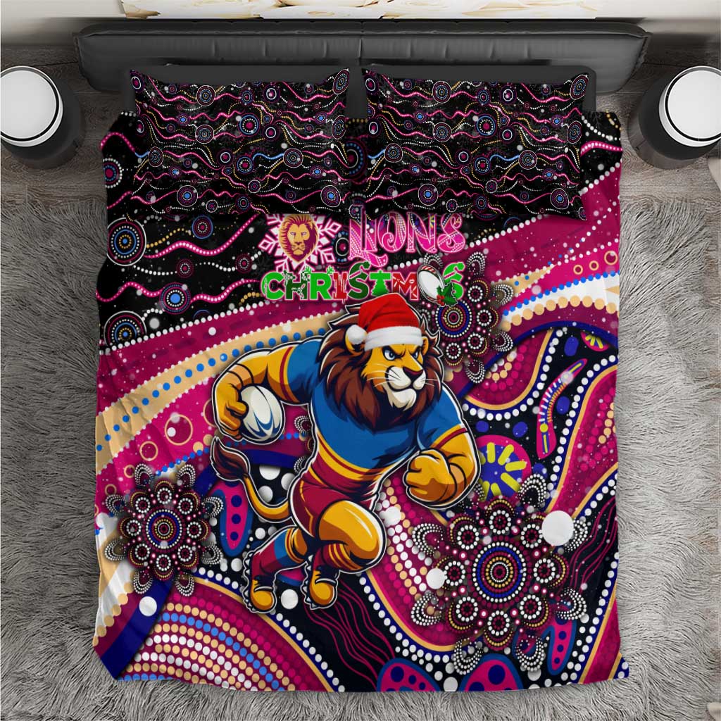 Merry Christmas AFL Brisbane Lions Bedding Set Aboriginal Santa Football Mascot