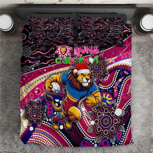 Merry Christmas AFL Brisbane Lions Bedding Set Aboriginal Santa Football Mascot