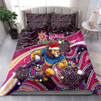 Merry Christmas AFL Brisbane Lions Bedding Set Aboriginal Santa Football Mascot