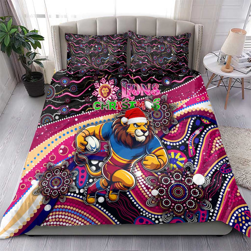 Merry Christmas AFL Brisbane Lions Bedding Set Aboriginal Santa Football Mascot