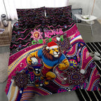 Merry Christmas AFL Brisbane Lions Bedding Set Aboriginal Santa Football Mascot