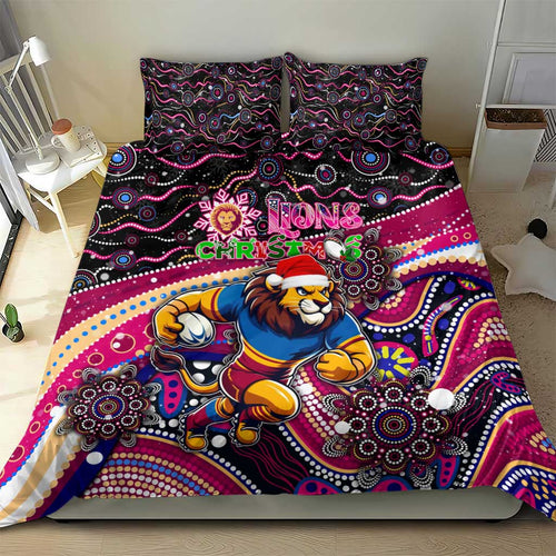 Merry Christmas AFL Brisbane Lions Bedding Set Aboriginal Santa Football Mascot