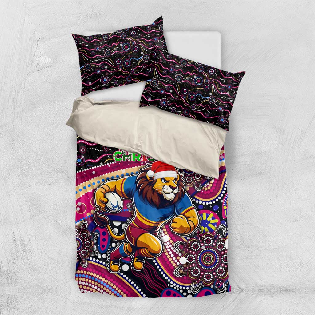 Merry Christmas AFL Brisbane Lions Bedding Set Aboriginal Santa Football Mascot