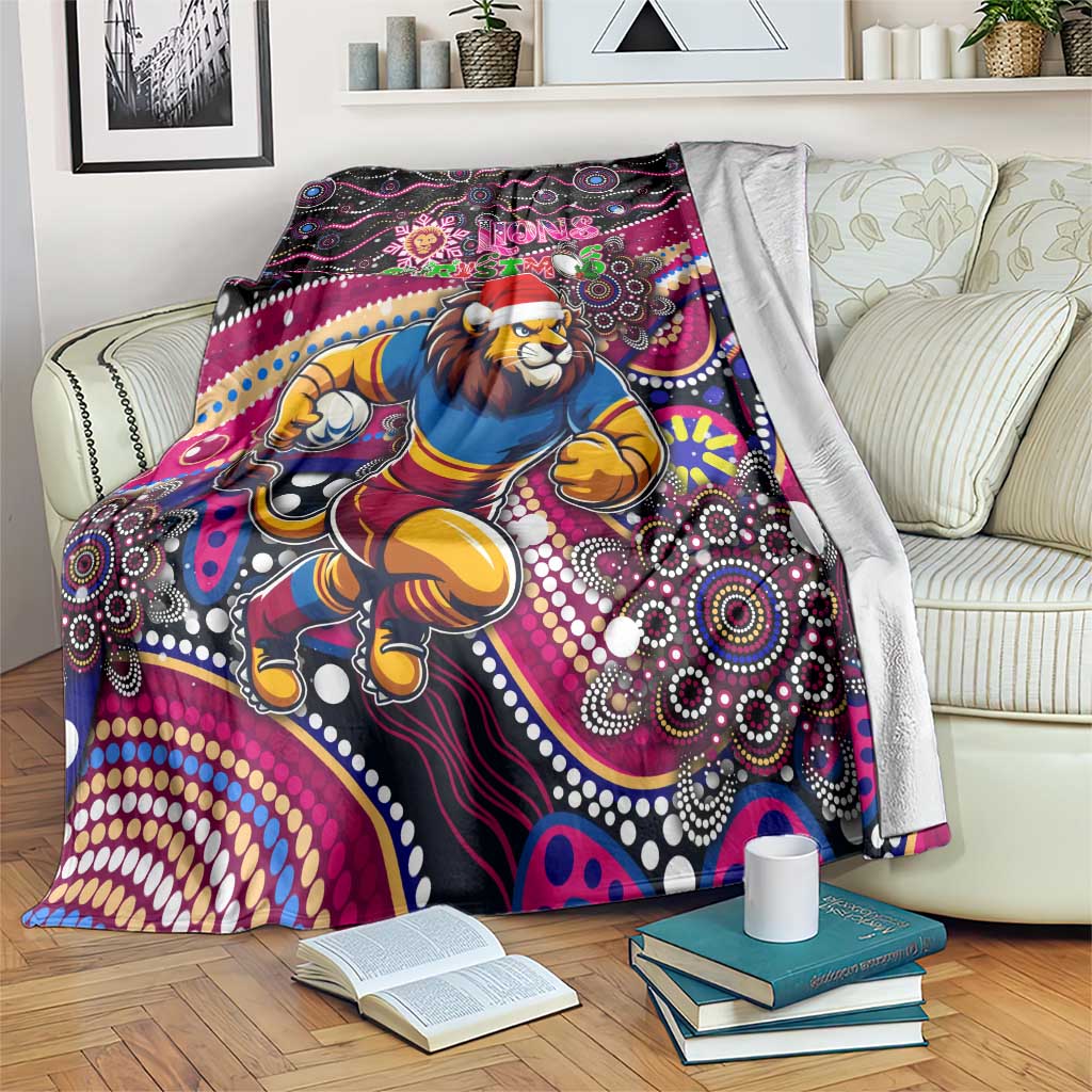 Merry Christmas AFL Brisbane Lions Blanket Aboriginal Santa Football Mascot