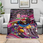 Merry Christmas AFL Brisbane Lions Blanket Aboriginal Santa Football Mascot