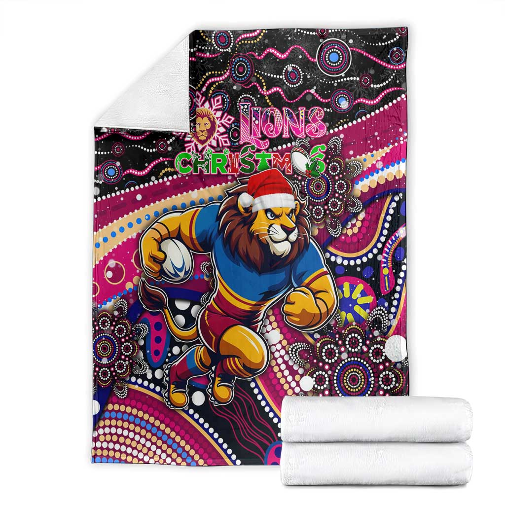Merry Christmas AFL Brisbane Lions Blanket Aboriginal Santa Football Mascot