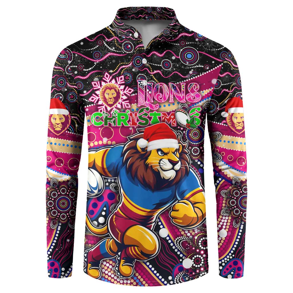 Merry Christmas AFL Brisbane Lions Button Sweatshirt Aboriginal Santa Football Mascot