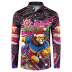 Merry Christmas AFL Brisbane Lions Button Sweatshirt Aboriginal Santa Football Mascot
