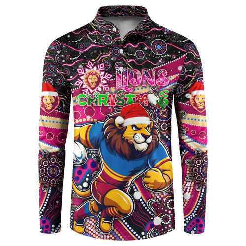Merry Christmas AFL Brisbane Lions Button Sweatshirt Aboriginal Santa Football Mascot