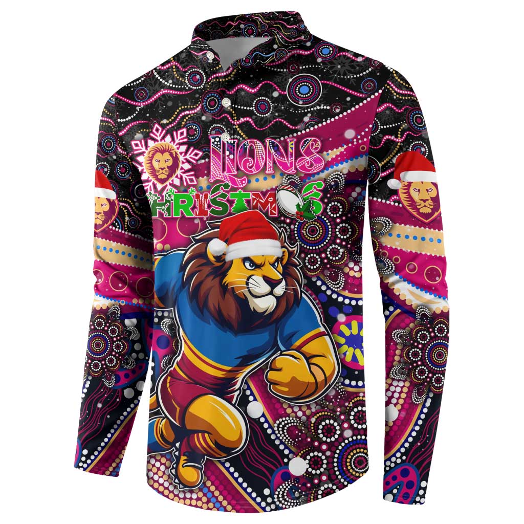 Merry Christmas AFL Brisbane Lions Button Sweatshirt Aboriginal Santa Football Mascot