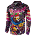 Merry Christmas AFL Brisbane Lions Button Sweatshirt Aboriginal Santa Football Mascot