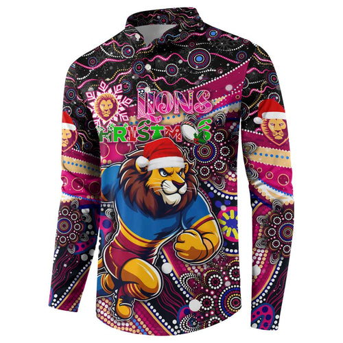 Merry Christmas AFL Brisbane Lions Button Sweatshirt Aboriginal Santa Football Mascot