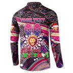 Merry Christmas AFL Brisbane Lions Button Sweatshirt Aboriginal Santa Football Mascot