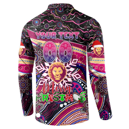 Merry Christmas AFL Brisbane Lions Button Sweatshirt Aboriginal Santa Football Mascot
