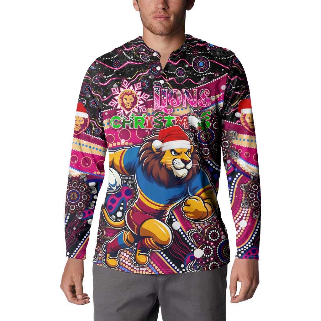 Merry Christmas AFL Brisbane Lions Button Sweatshirt Aboriginal Santa Football Mascot