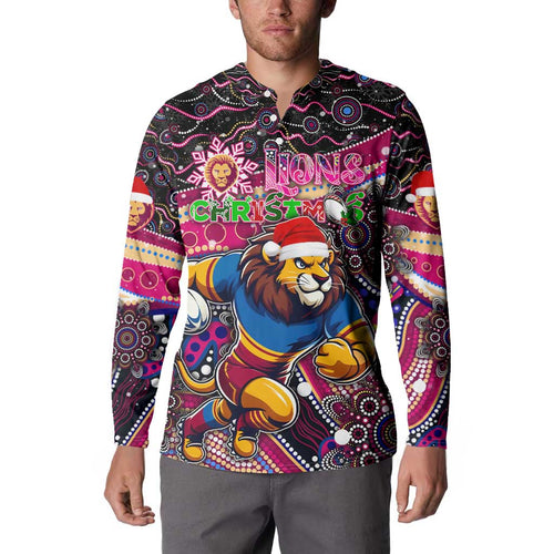 Merry Christmas AFL Brisbane Lions Button Sweatshirt Aboriginal Santa Football Mascot