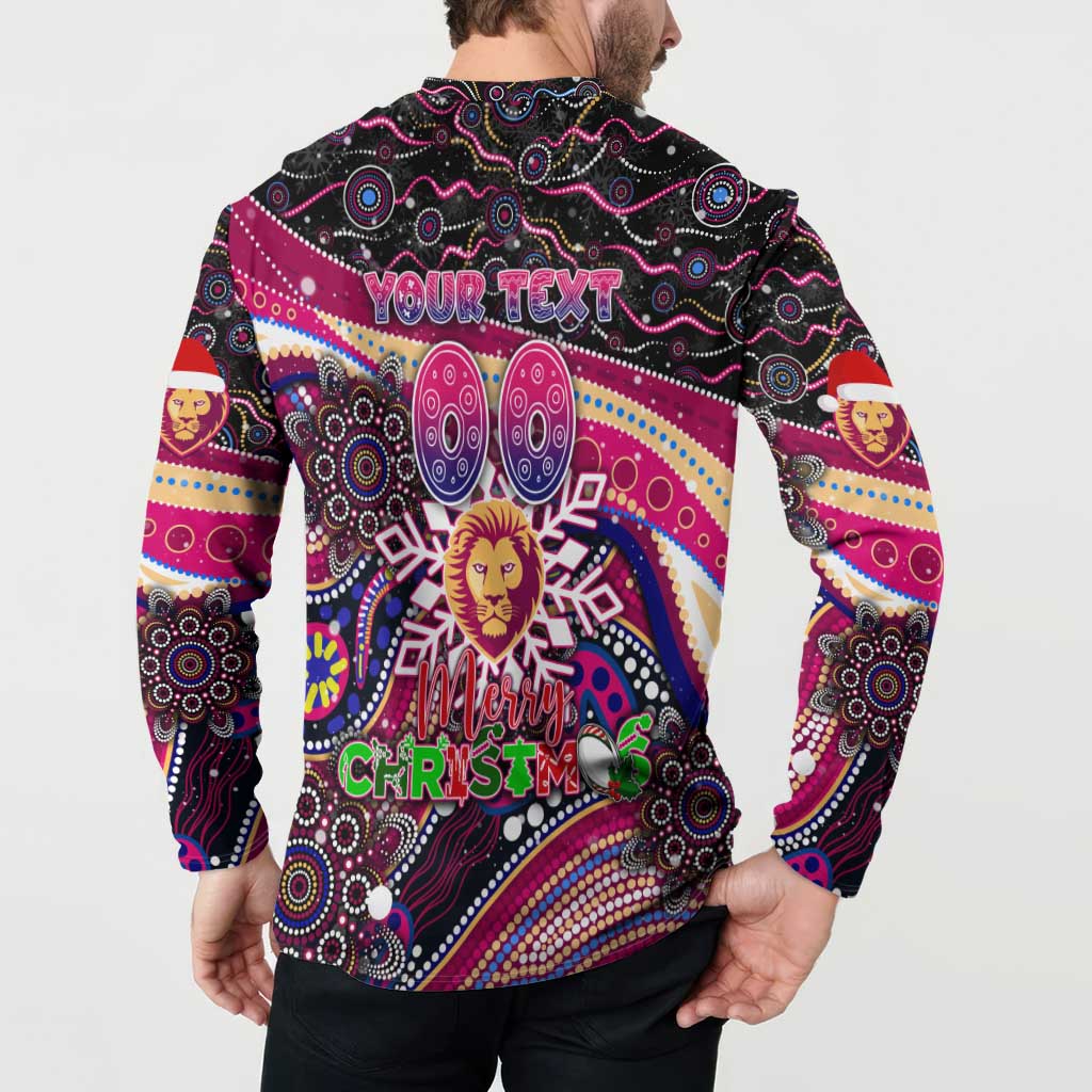 Merry Christmas AFL Brisbane Lions Button Sweatshirt Aboriginal Santa Football Mascot