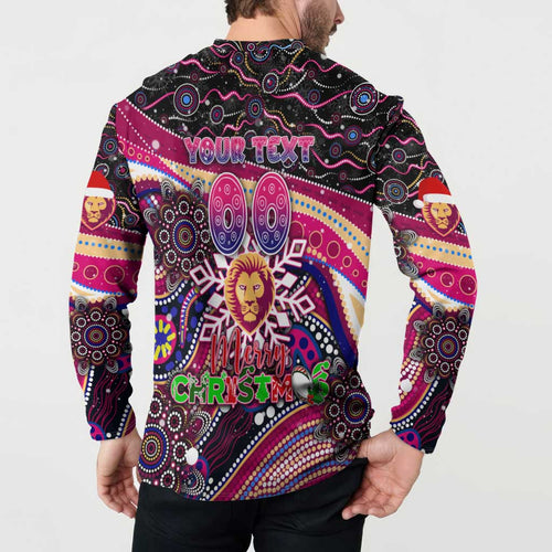 Merry Christmas AFL Brisbane Lions Button Sweatshirt Aboriginal Santa Football Mascot
