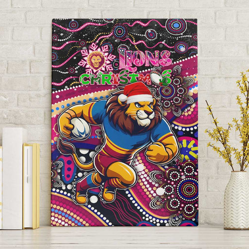 Merry Christmas AFL Brisbane Lions Canvas Wall Art Aboriginal Santa Football Mascot
