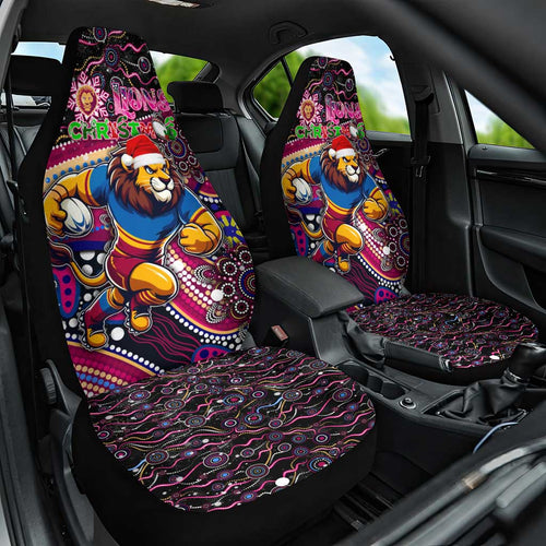 Merry Christmas AFL Brisbane Lions Car Seat Cover Aboriginal Santa Football Mascot