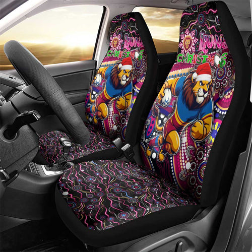 Merry Christmas AFL Brisbane Lions Car Seat Cover Aboriginal Santa Football Mascot