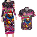 Merry Christmas AFL Brisbane Lions Couples Matching Long Sleeve Bodycon Dress and Hawaiian Shirt Aboriginal Santa Football Mascot