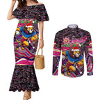 Merry Christmas AFL Brisbane Lions Couples Matching Mermaid Dress and Long Sleeve Button Shirt Aboriginal Santa Football Mascot