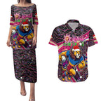 Merry Christmas AFL Brisbane Lions Couples Matching Puletasi and Hawaiian Shirt Aboriginal Santa Football Mascot