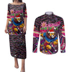 Merry Christmas AFL Brisbane Lions Couples Matching Puletasi and Long Sleeve Button Shirt Aboriginal Santa Football Mascot