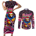 Merry Christmas AFL Brisbane Lions Couples Matching Short Sleeve Bodycon Dress and Long Sleeve Button Shirt Aboriginal Santa Football Mascot