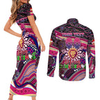 Merry Christmas AFL Brisbane Lions Couples Matching Short Sleeve Bodycon Dress and Long Sleeve Button Shirt Aboriginal Santa Football Mascot