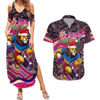 Merry Christmas AFL Brisbane Lions Couples Matching Summer Maxi Dress and Hawaiian Shirt Aboriginal Santa Football Mascot