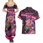 Merry Christmas AFL Brisbane Lions Couples Matching Summer Maxi Dress and Hawaiian Shirt Aboriginal Santa Football Mascot