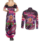 Merry Christmas AFL Brisbane Lions Couples Matching Summer Maxi Dress and Long Sleeve Button Shirt Aboriginal Santa Football Mascot