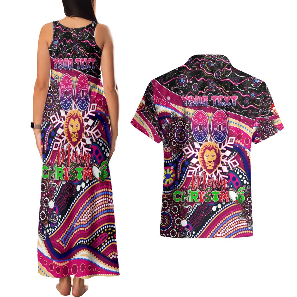Merry Christmas AFL Brisbane Lions Couples Matching Tank Maxi Dress and Hawaiian Shirt Aboriginal Santa Football Mascot