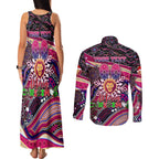 Merry Christmas AFL Brisbane Lions Couples Matching Tank Maxi Dress and Long Sleeve Button Shirt Aboriginal Santa Football Mascot