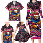 Merry Christmas AFL Brisbane Lions Family Matching Long Sleeve Bodycon Dress and Hawaiian Shirt Aboriginal Santa Football Mascot
