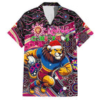 Merry Christmas AFL Brisbane Lions Family Matching Long Sleeve Bodycon Dress and Hawaiian Shirt Aboriginal Santa Football Mascot
