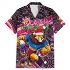 Merry Christmas AFL Brisbane Lions Family Matching Mermaid Dress and Hawaiian Shirt Aboriginal Santa Football Mascot