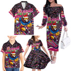 Merry Christmas AFL Brisbane Lions Family Matching Off The Shoulder Long Sleeve Dress and Hawaiian Shirt Aboriginal Santa Football Mascot
