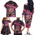 Merry Christmas AFL Brisbane Lions Family Matching Off The Shoulder Long Sleeve Dress and Hawaiian Shirt Aboriginal Santa Football Mascot