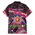 Merry Christmas AFL Brisbane Lions Family Matching Off The Shoulder Long Sleeve Dress and Hawaiian Shirt Aboriginal Santa Football Mascot
