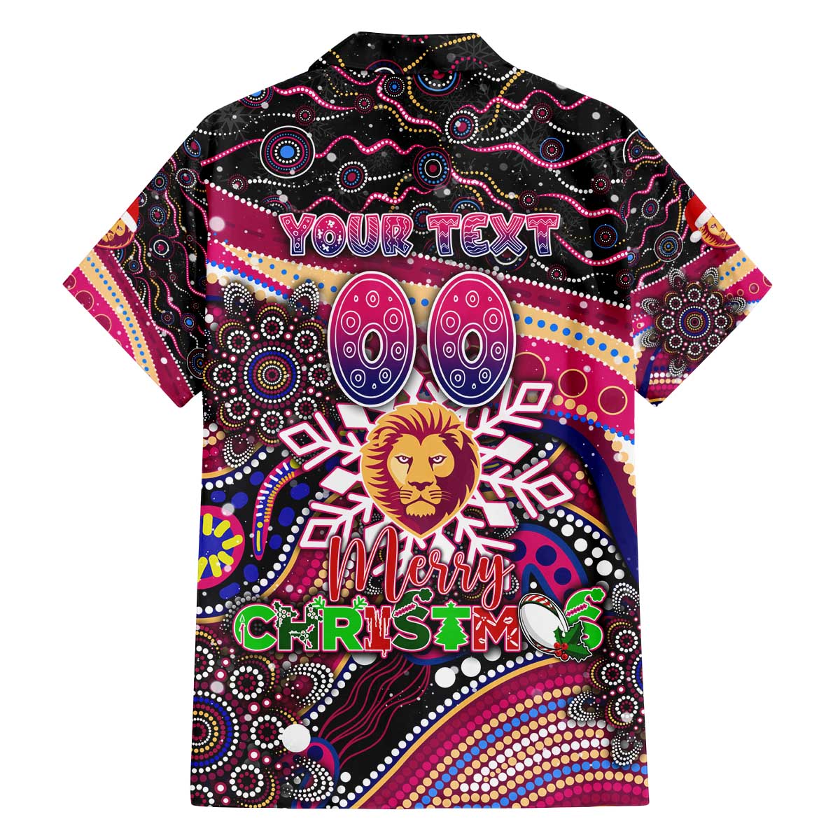 Merry Christmas AFL Brisbane Lions Family Matching Off The Shoulder Long Sleeve Dress and Hawaiian Shirt Aboriginal Santa Football Mascot