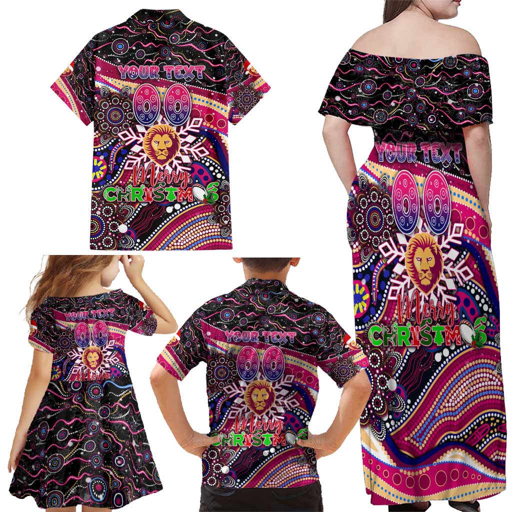 Merry Christmas AFL Brisbane Lions Family Matching Off Shoulder Maxi Dress and Hawaiian Shirt Aboriginal Santa Football Mascot