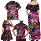 Merry Christmas AFL Brisbane Lions Family Matching Off Shoulder Maxi Dress and Hawaiian Shirt Aboriginal Santa Football Mascot