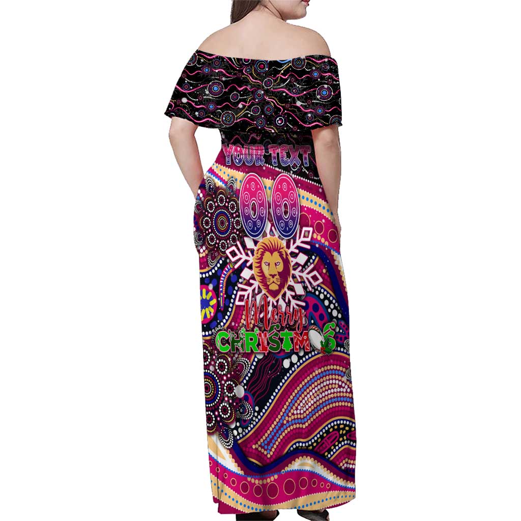 Merry Christmas AFL Brisbane Lions Family Matching Off Shoulder Maxi Dress and Hawaiian Shirt Aboriginal Santa Football Mascot