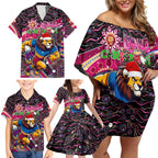 Merry Christmas AFL Brisbane Lions Family Matching Off Shoulder Short Dress and Hawaiian Shirt Aboriginal Santa Football Mascot
